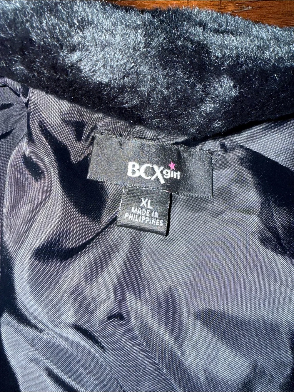 NWOT BCX Girls Black Faux Fur Caplet size XL